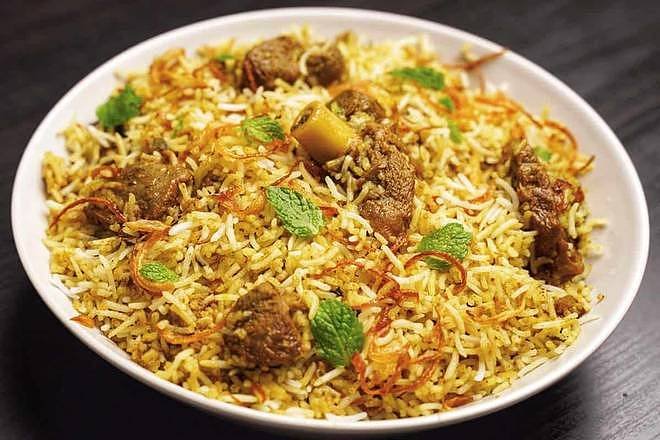 Goat Biryani rice dish at Nepali MoMo and Chowmin House, Las Vegas NV